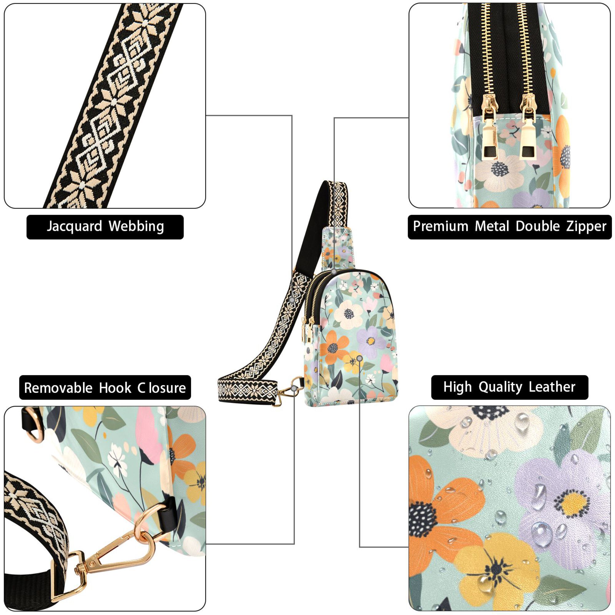 FORMRS Womens Crossbody Sling Bag Travel Daypack Shoulder Chest Backpack, Floral Pattern