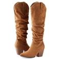 thumbnail image 3 of PENNYSUE Women's Knee-High Pointed Toe Camel Boots Wide Calf Mid Chunky Heel Slouchy Boots With Side Zippers Boots 8.5M, 3 of 8