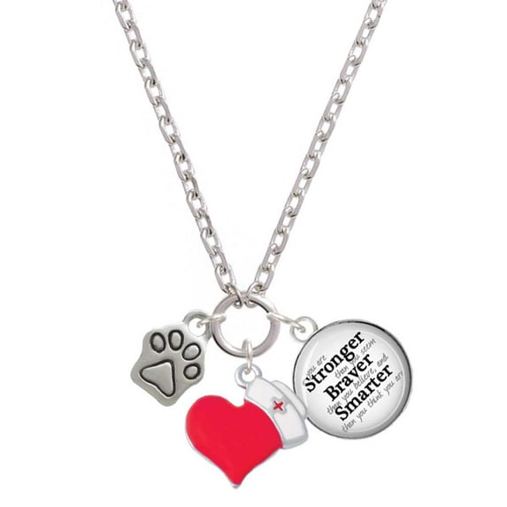 Delight Jewelry Silvertone Mini Paw - Red Heart Nurse Strong Zoe Necklace