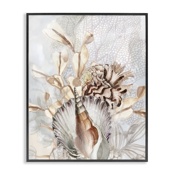 Stupell Industries Rustic Lodge Various Beige Sea Life Black Framed Giclee Art, 11 x 14, by June Erica Vess