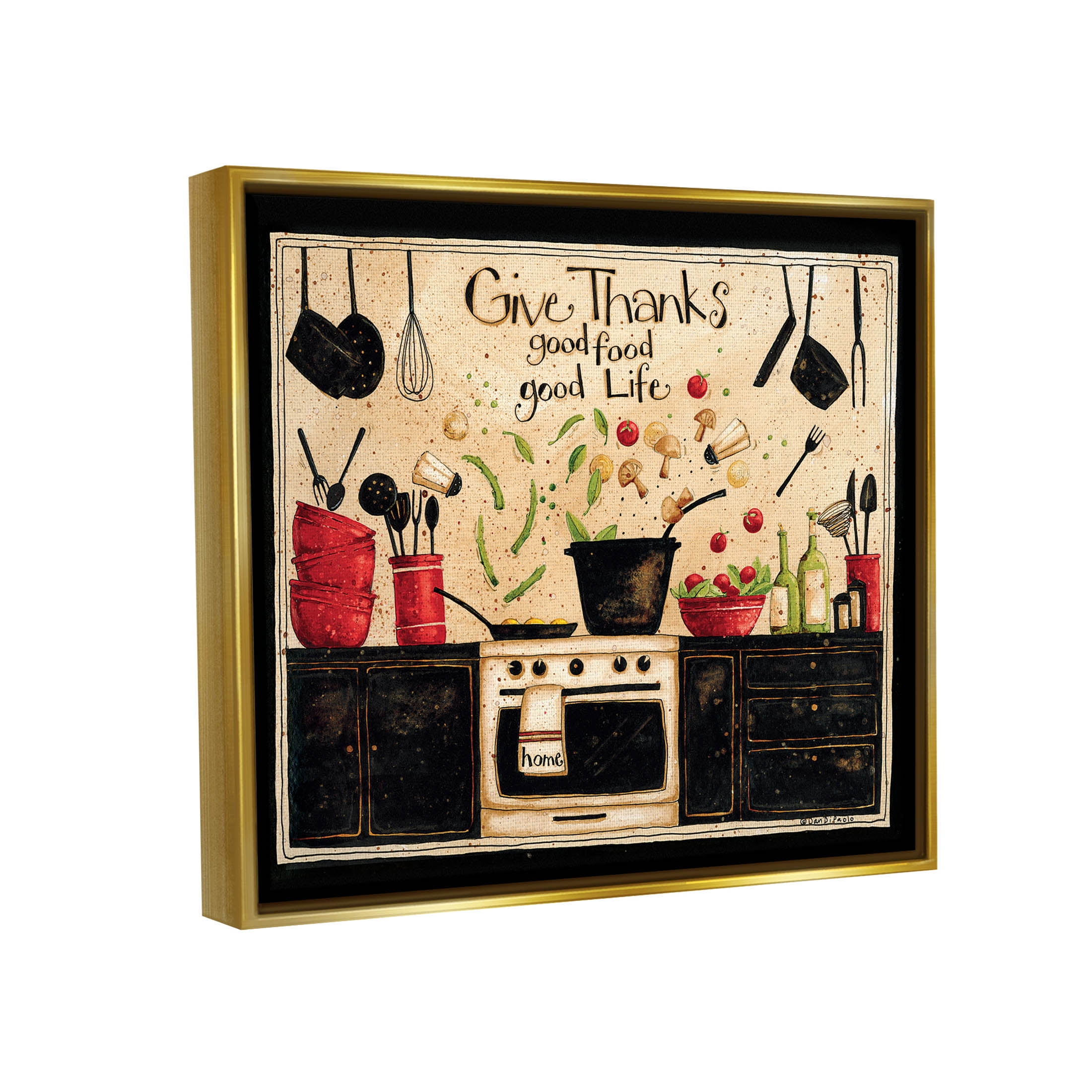 Give Thanks Good Food Phrase Food & Beverage Graphic Art Metallic Gold Framed Art Print Wall Art