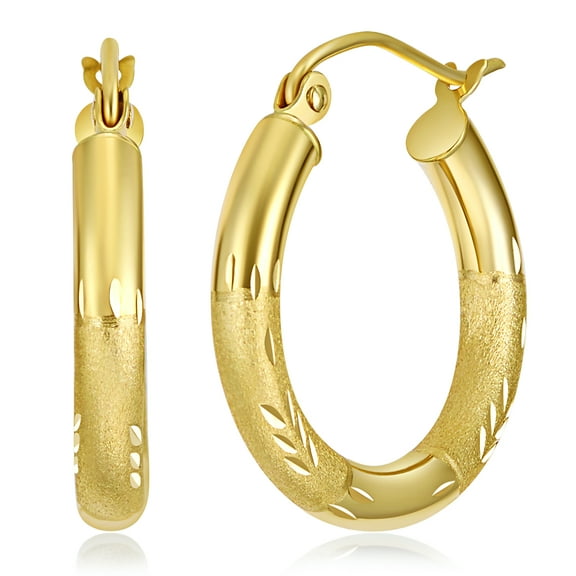 Wellingsale Ladies 14k Yellow Gold Polished 3mm Diamond Cut Classic Hoop Earrings (20mm Diameter)