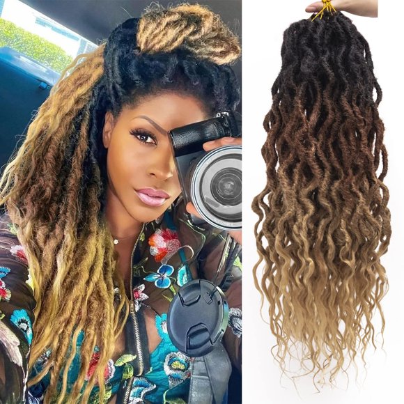 Faux Locs Crochet Hair 24Inch Goddess Locs Crochet Hair, 6Packs Soft Locs Curly Ends Dreadlocks Crochet Locs Synthetic Crochet Braids(OT30/27, 24'')