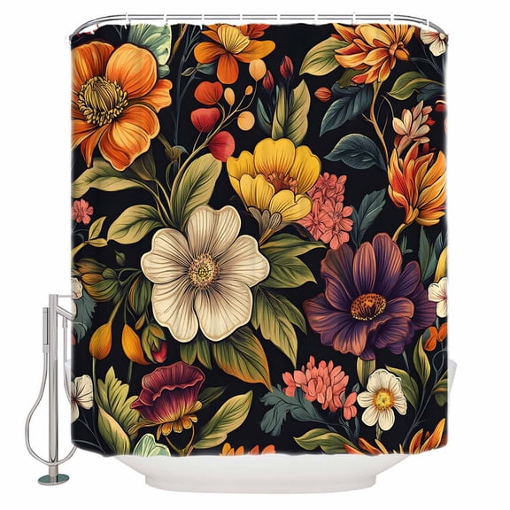 Small Stall Shower Curtain 36x72 Inch Narrow Half Size Orange Flower Bath Curtains Bathroom Decor Sunflower Watercolor Plant Floral Leaf Waterproof Fabric Shower Curtain Set with Hooks 36 Inch