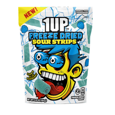 1UP Candy Freeze Dried Blue Raspberry Sour Strips 3.0oz Resealable Bag