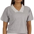 thumbnail image 6 of Moomaya Womens Peter Pan Lace Collar Top Plain Jersey Short Casual Tshirt, 6 of 8