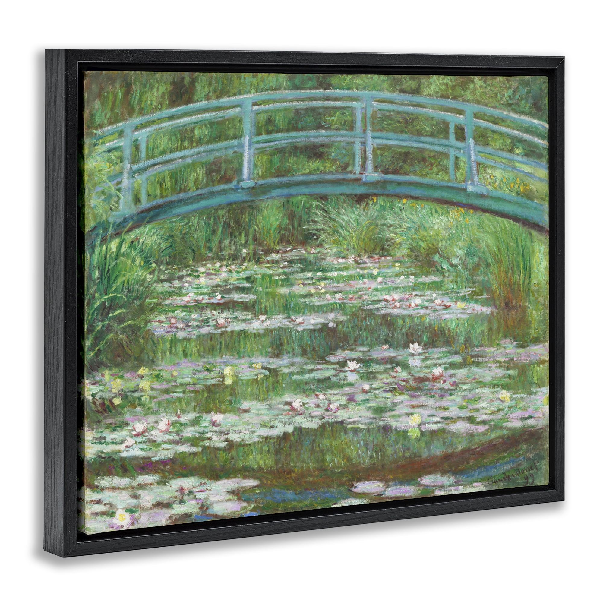 Stupell Industries Classic Monet Japanese Footbridge Landscape & Nature Painting Black Floater Framed Canvas Art Print Wall Art, 21 x 17