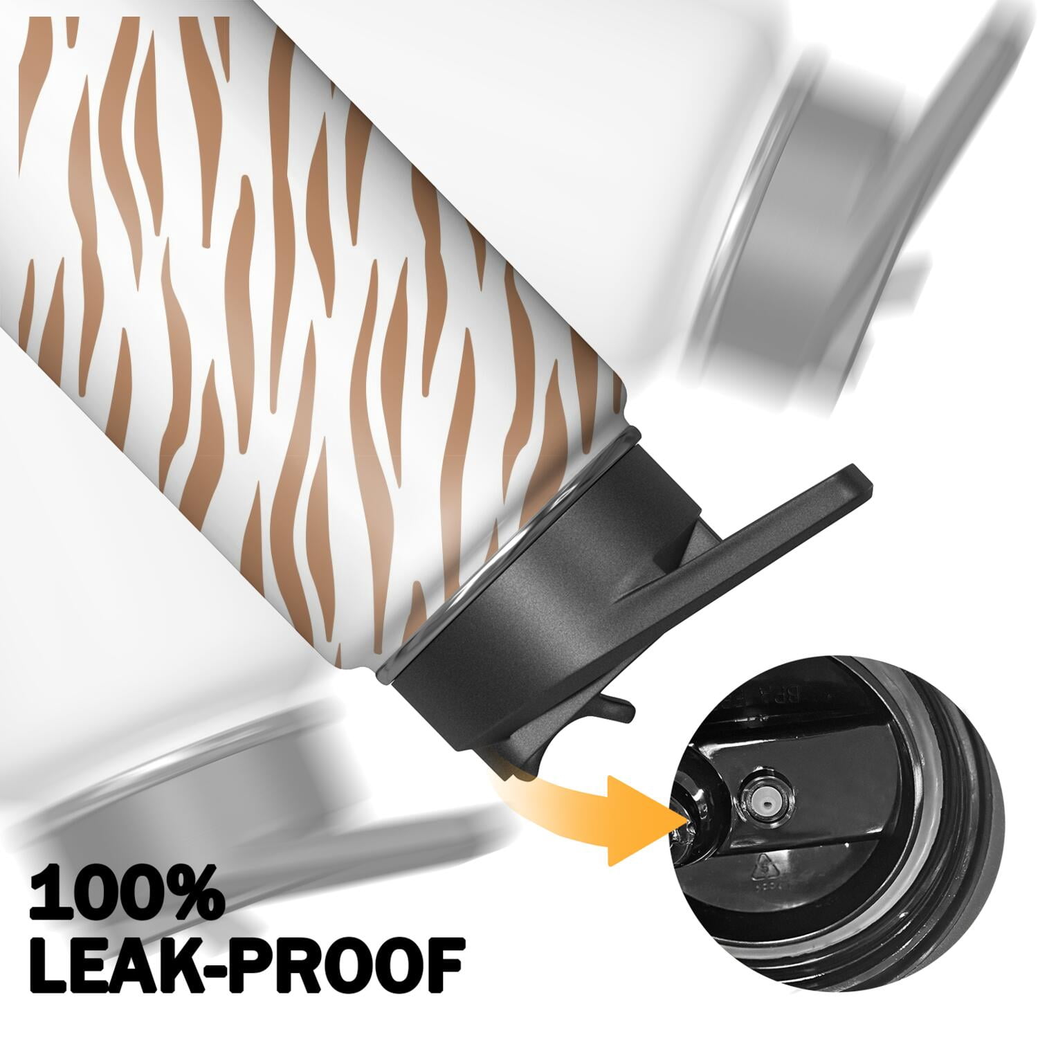 Leopard Print Insulated Stainless Steel Water Bottle with Straw & Cleaning Brush – 18 Oz | Leakproof, BPA-Free, 304 Stainless Steel, Wide Mouth, Travel Mug for Car, Gym, Office