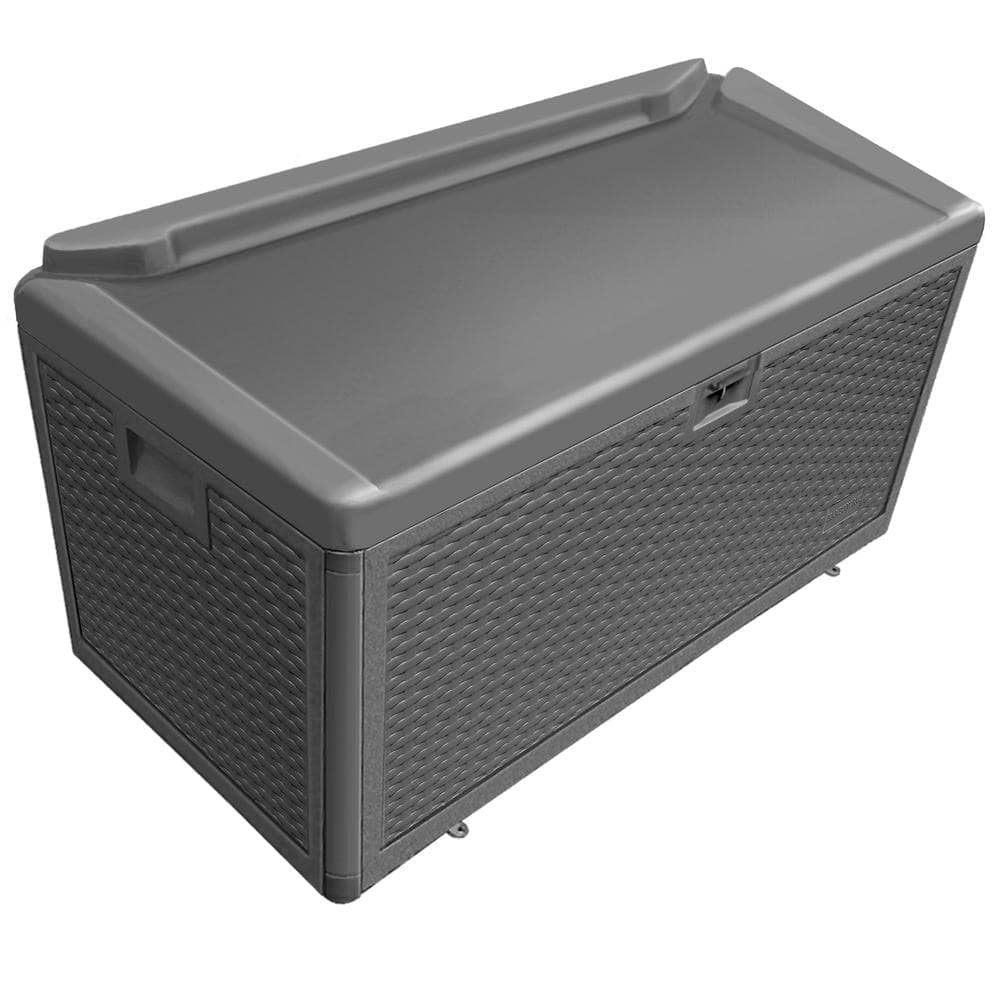 73 Gal. Brown Resin Wicker Outdoor Storage Deck Box with Lockable Lid