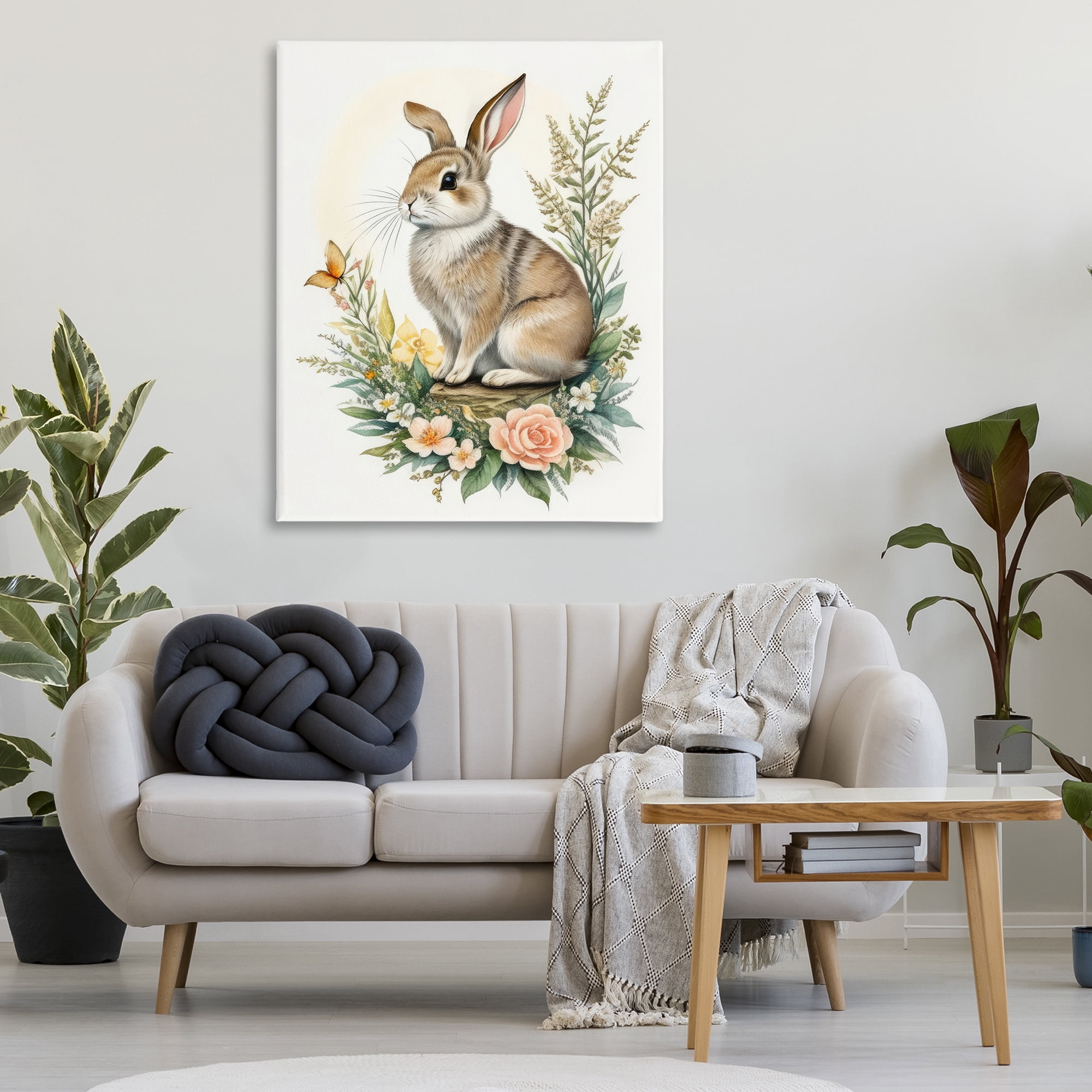 Stupell Industries Rabbit Among Flowers Animals & Insects Painting Gallery Wrapped Canvas Art Print Wall Art, 36 x 48