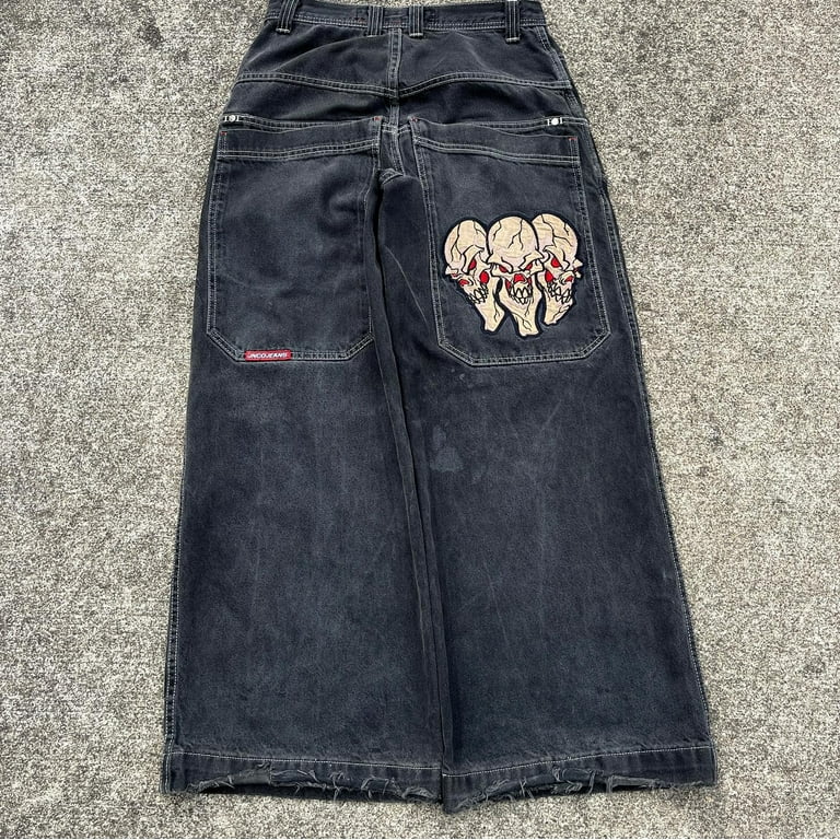 Streetwear Jeans Y2K Hip Hop Skull Baggy Jeans Black Pants Streetwear Jeans Y2K Hip Hop Skull Baggy Jeans Black Pants