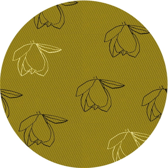 Ahgly Company Indoor Round Patterned Dark Yellow Green Area Rugs, 7' Round