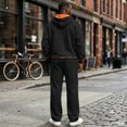 thumbnail image 4 of Delconic Mens Fleece Lined Hoodie and Straight Leg Pants Set Loose Fit Long Sleeve Half Zip Pullover Two Piece Tracksuit Black S, 4 of 7