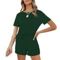 thumbnail image 3 of 2024 Clearance! JINMGG Two Piece Outfits Women, 2024 Fashion Fall Clearance Two-Piece Women's Summer Printed and Solid One Shoulder Top and with Pocket Shorts Set Suit Green L, 3 of 9