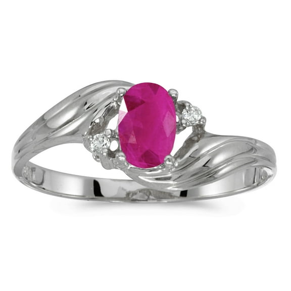 10k White Gold Oval Ruby And Diamond Ring
