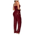 thumbnail image 6 of Black*Friday Discounted Items under $5 GaThRRgYP Pants for Women Dressy Casual,Women's Solid Color High-Waisted Sleeveless Off-The-Shoulder Sequin Slim Long Sequin Romper Wine M, 6 of 6
