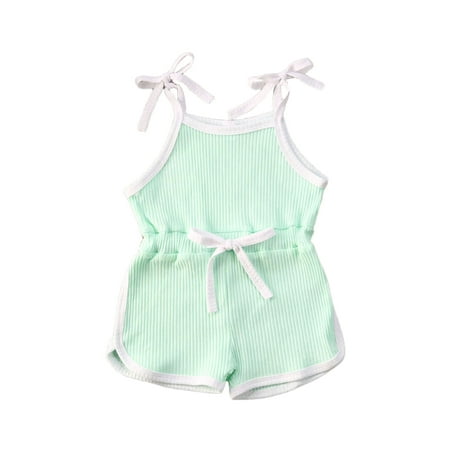 

EYIIYE Kids Girls Summer Sleeveless Ribbed Knit Solid Color Lace-up Jumpsuit High Waist One-piece Romper 1-6 Years