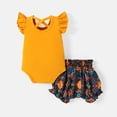 thumbnail image 2 of PatPat 2pcs Baby Girl Cotton Ruffle-sleeve Letter Graphic Romper and Bow Front Boho Print Bloomer Shorts Set, 2 of 5