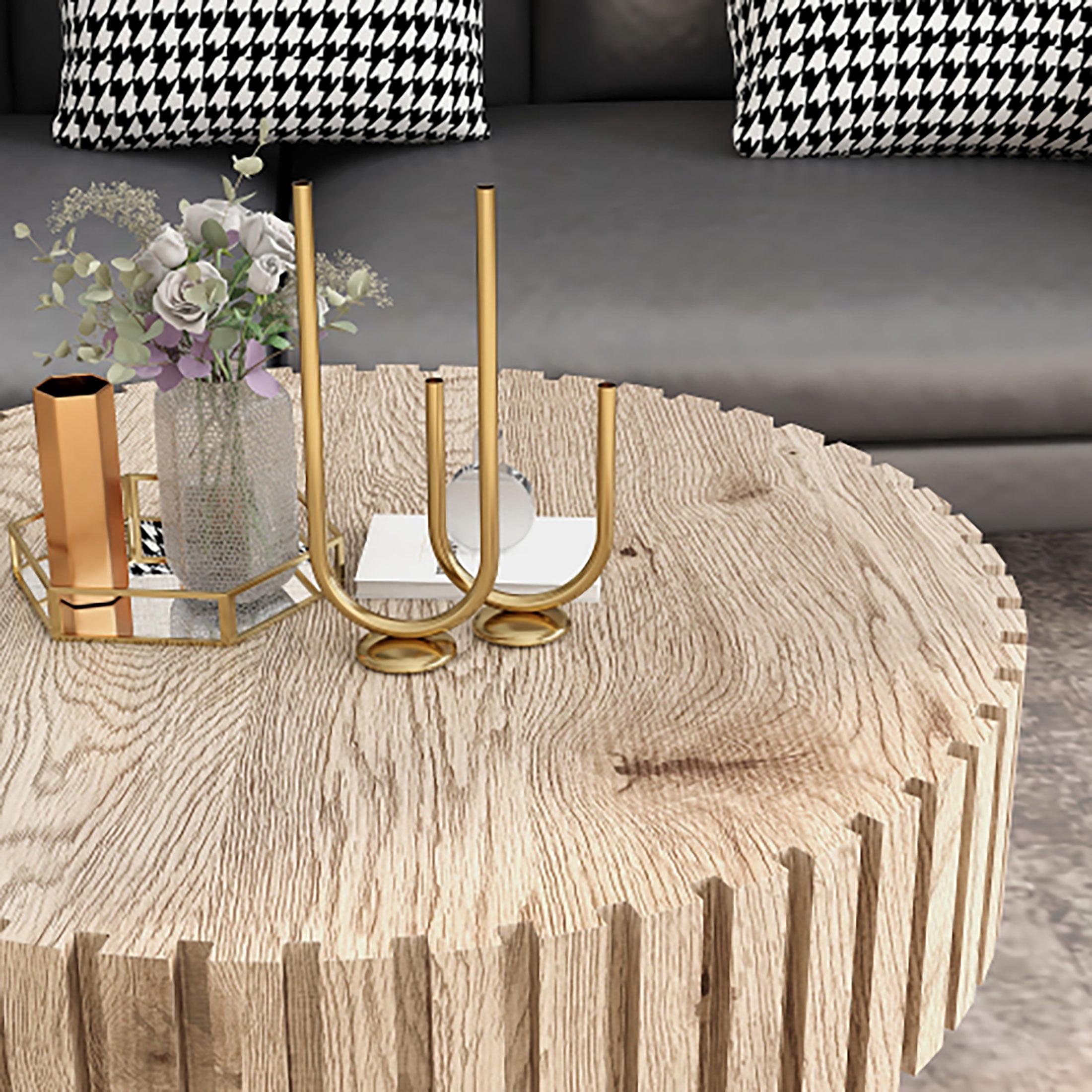 Kevinplus 31.50" Modern Flower Shaped Coffee Table with Storage for Living Room, Apartment, Office, Dark Brown