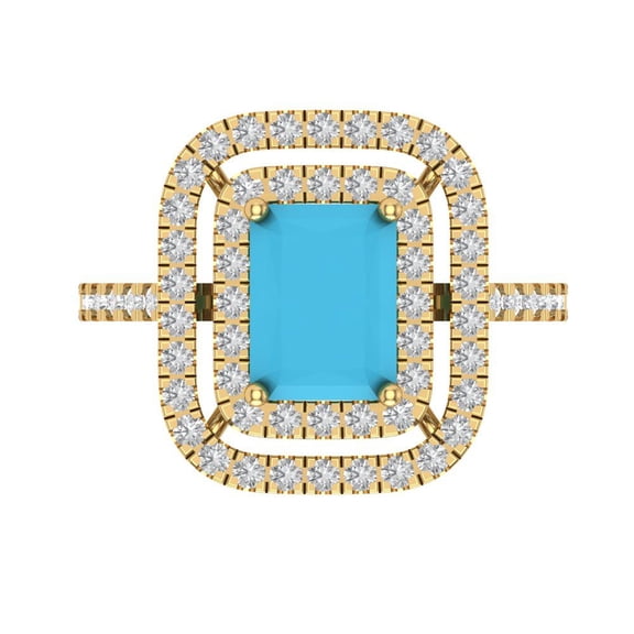 Halo Engagement Ring for Women - 2.62ct Simulated Turquoise in 14K Yellow Gold Promise Ring