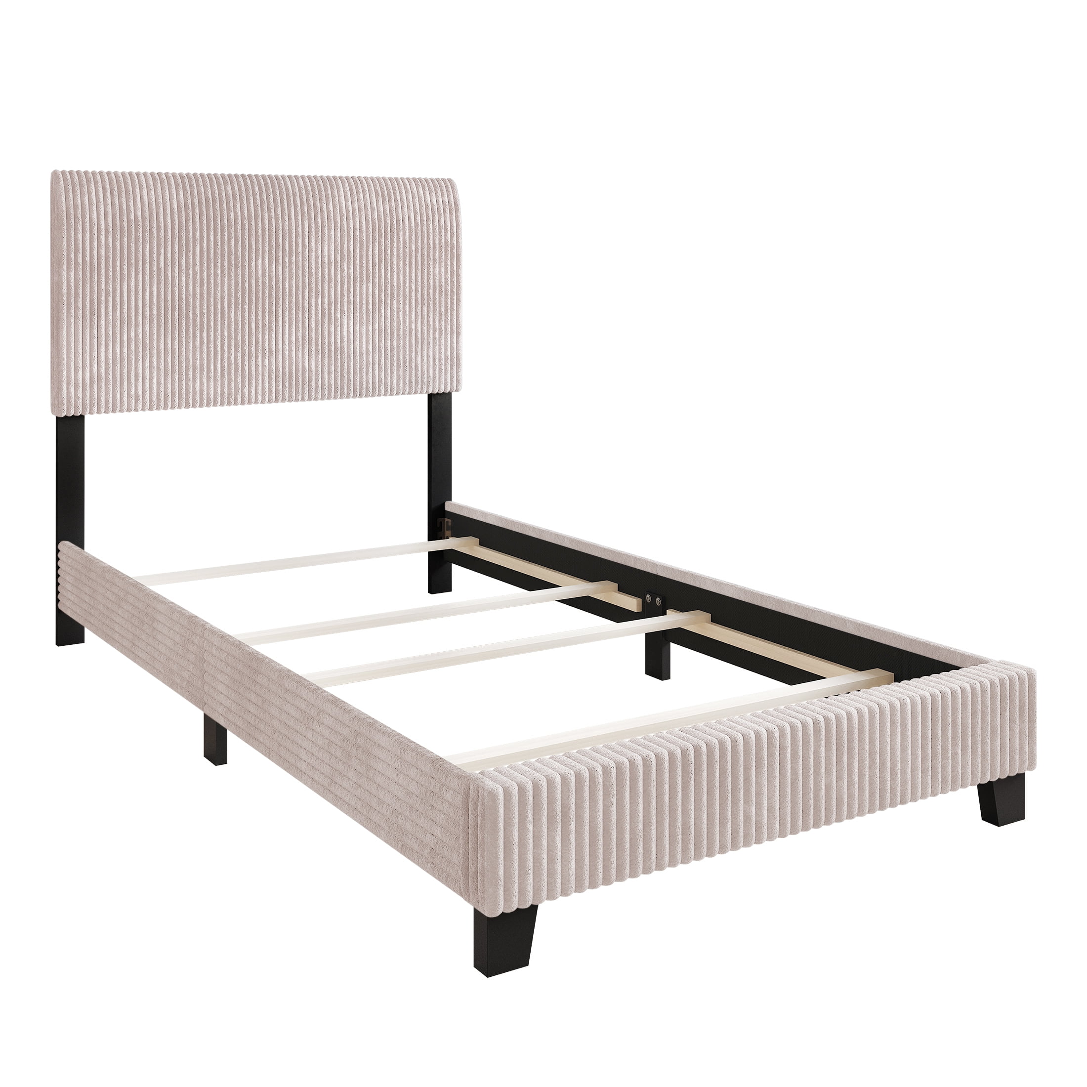 Castle Place Chic Corduroy Velvet Upholstered Twin Bed, Light Pink