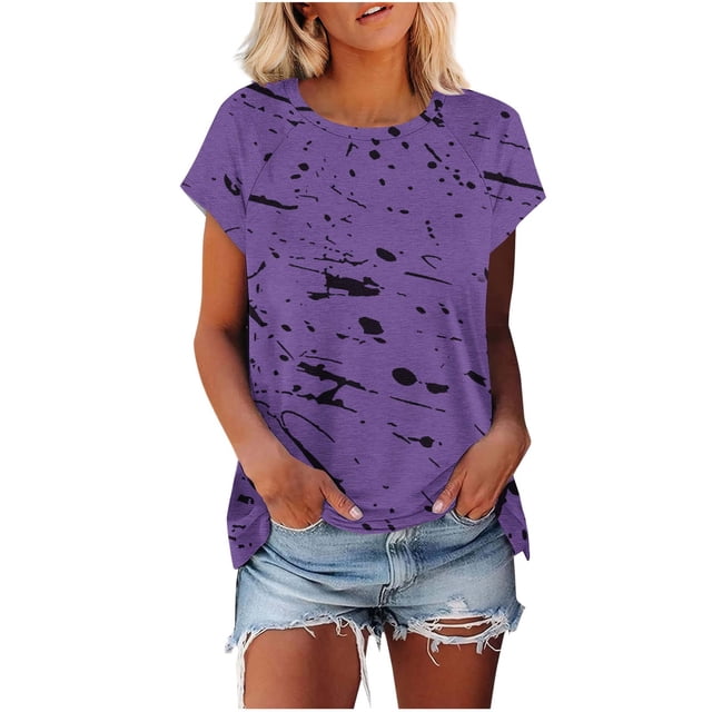 Camiseta de Manga Corta de las Mujeres de Cuello Redondo de Impresión Casual Top de las Señoras, Poliéster Ligero para el Hogar Diario Y Cómodo