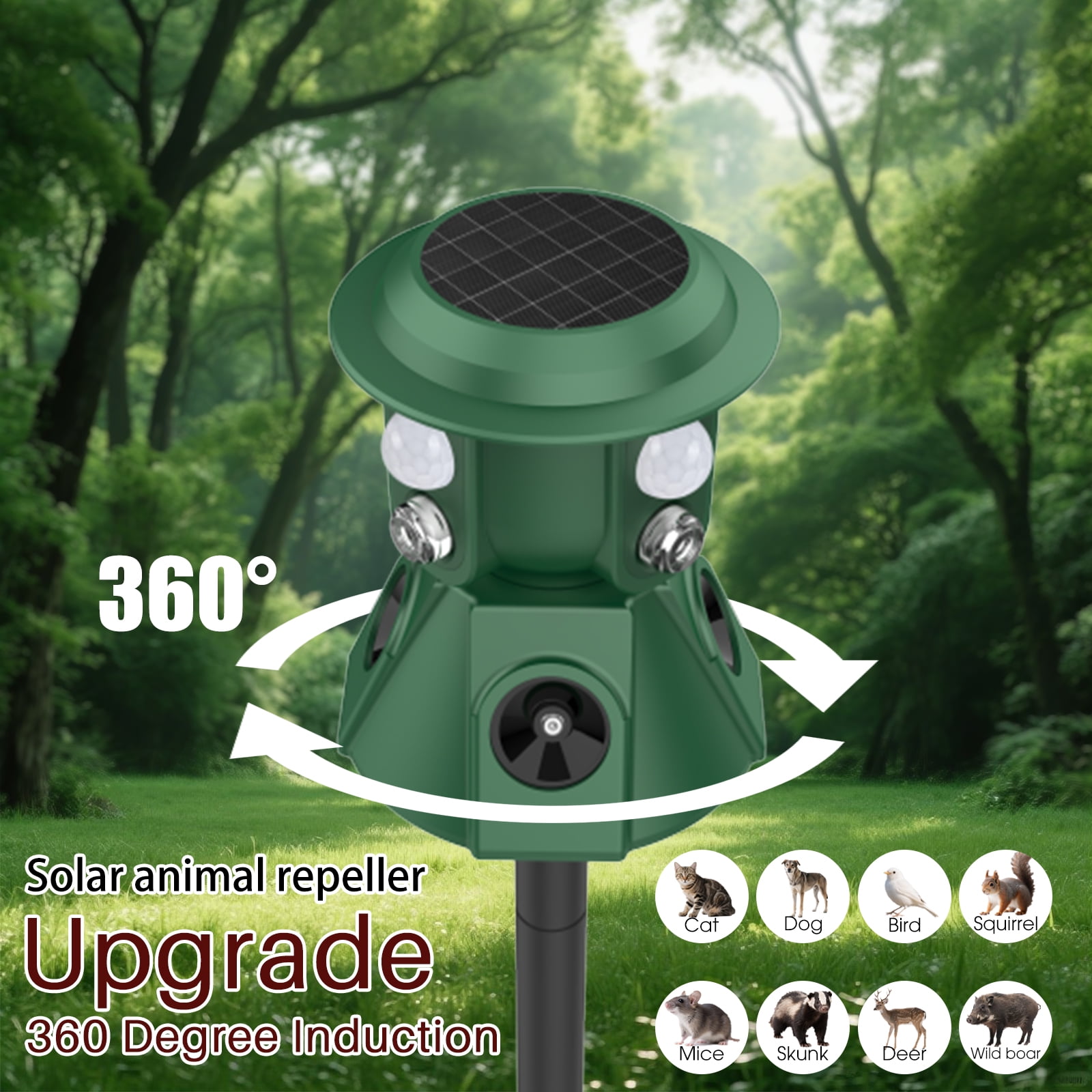 JahyElec Solar Ultrasonic Animal Repeller, 360 All Round Cat Repellent Outdoor  Motion Detection Animal Deterrent Devices for Skunk Squirrel Raccoon