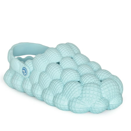

Wild Diva Unisex Non-Slip Bubble Cloud Lychee Waterproof Massage Reflexology Rubber Shower Slingback Slides (Light Blue 7)