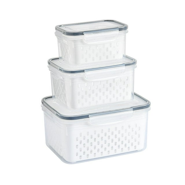 Home Storage Fresh Fridge Containers 3Pcs Kitchen Mutifuction Stackable Drainage Lunch Box