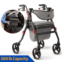 Medline Rolling Walker, Rollator with Seat and 8-In Wheels, Lightweight, Black, 300-lb Capacity, Aluminum, Memory Foam Seat