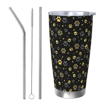 

Bingfone Gold Dog Paw for 20 Oz Stainless Steel Travel Mug Double Wall Water Coffee Cup for Home Office Outdoor Works Great for Ice Drinks and Hot Beverage-Straw Three-piece Set