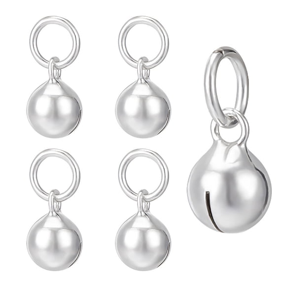 1box 5pcs Sterling Silvery Pendants Bell Charms with Jump Rings Silvery 8.8x6mm Hole: 4mm