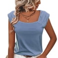 thumbnail image 6 of jtjvou Women Summer Tops Cute Square Neck Tank Tops Loose Dressy Casual Shirts Cap Sleeve Tunic Tops Blue S, 6 of 9