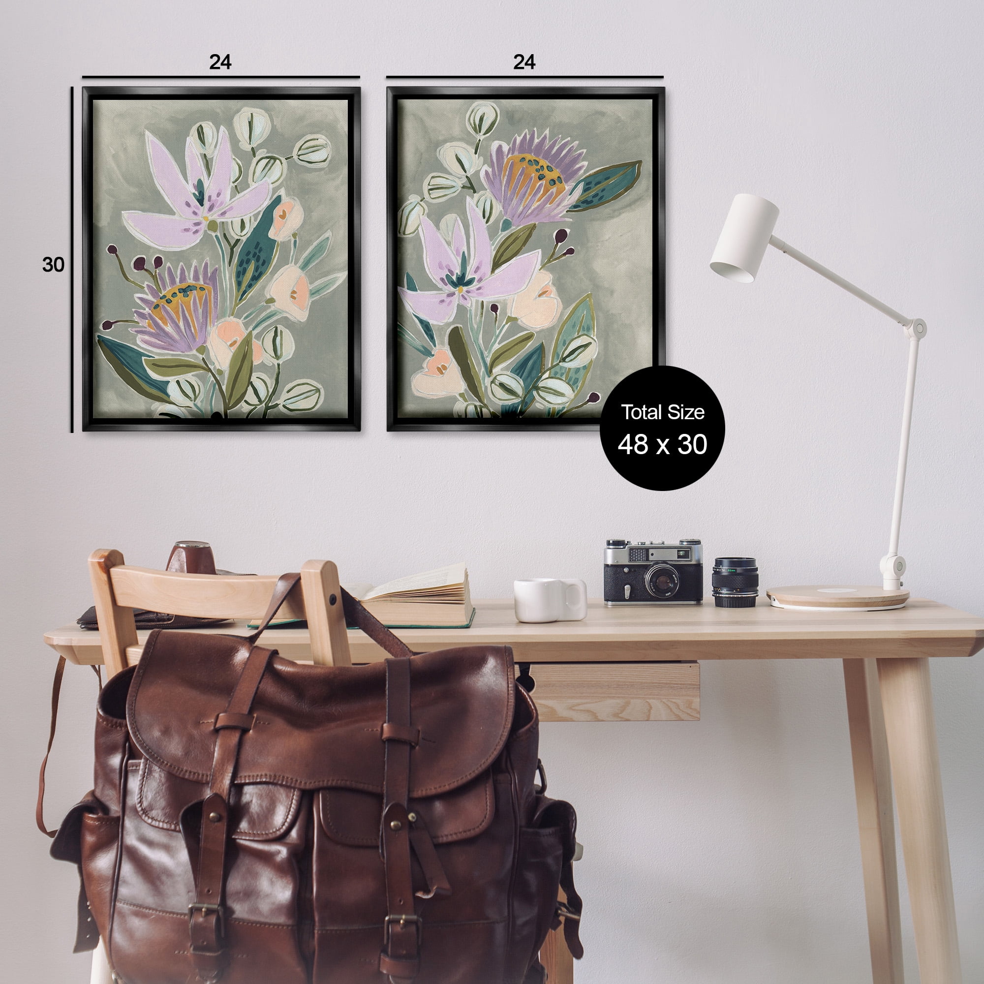 Stupell Industries Abstract Purple Floral Arrangement Botanical & Floral Painting Black Floater Framed Canvas Art Print Wall Art, 25 x 31, Set of 2