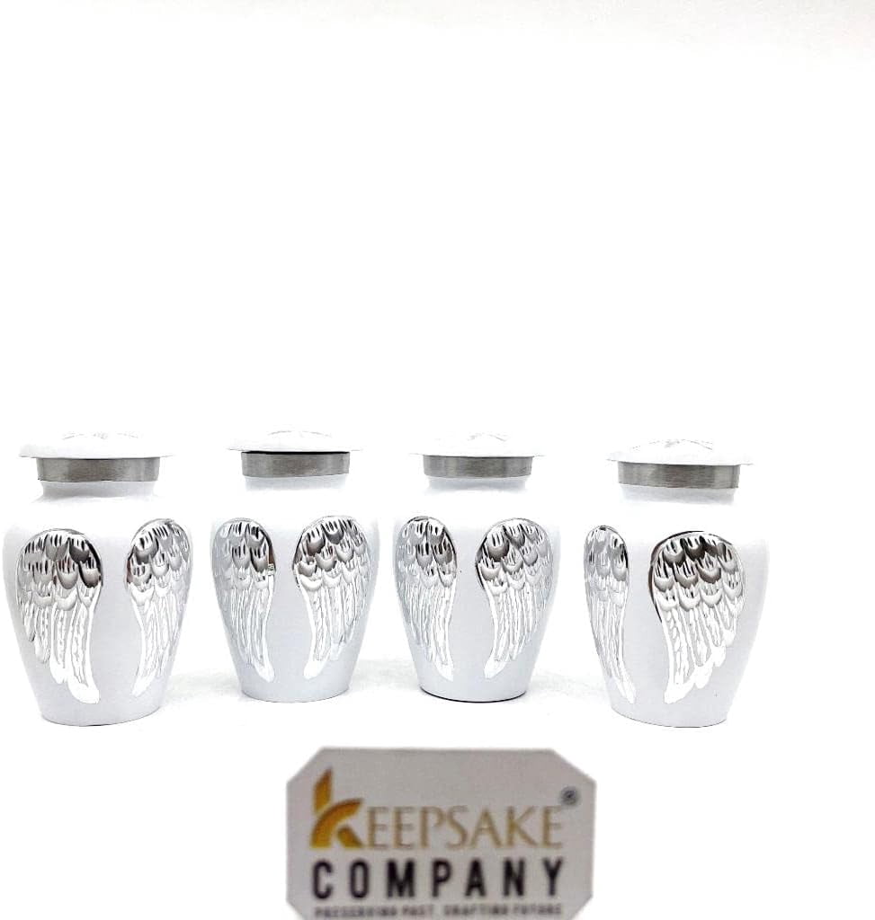 Keepsake Company Angel Wings Mini Urns for Human Ashes – Set of 4 Tiny Cremation Urns – Ash Holders for Memorial Keepsakes