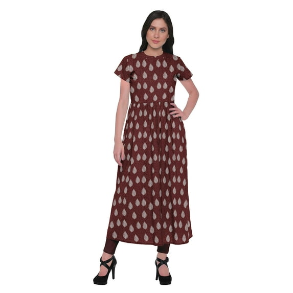 Moomaya Front Slit Tunic Dresses Women Short Sleeve Printed Kurti Summer Wear