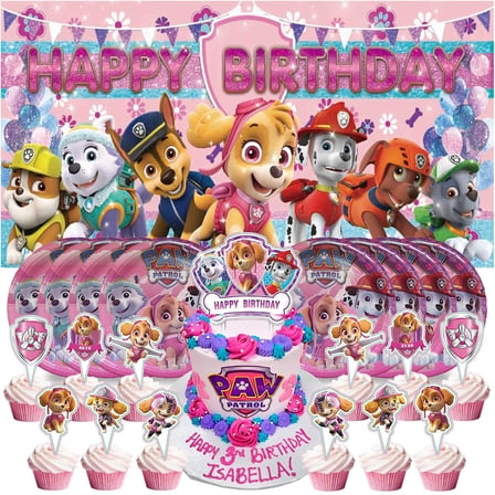 Paw Patrol Girls Birthday Supplies Paper Plates Decorations Decor Backdrop Banner Cake Topper Fans