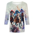 thumbnail image 3 of Women's New 3/4 Sleeve Round Neck Pullover Racing Festival Casual Printed Top T-shirt, 3 of 4