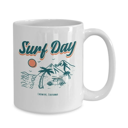 

Vintage Surf Day Mountains Encinitas Beach California White Gift coffee mug