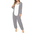 thumbnail image 3 of QIUOMBBP Family Women Men Matching Fleece Fuzzy Onesie Pajamas Couples Sleepwear Cute Bear Ear Hooded Long Sleeve Jumpsuits Loungewear, Gray, XXL, 3 of 6