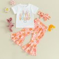 thumbnail image 2 of Bagilaanoe 3pcs Toddler Easter Outfits Baby Girl Pants Set Letter Short Sleeve T-shirt Tops + Flare Trousers + Headband 9M 12M 18M 24M 3T 4T Kids Casual Clothes, 2 of 9