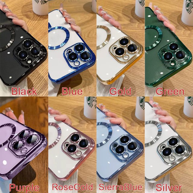 Funda Carga Inalámbrica Magnética Magsafe Para iPhone 14 Plus 13 12 11 Pro Max Case Lujo Plating Transparente Protector Lente De Câmera Carcasa