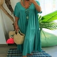 thumbnail image 2 of CHOK Robe Maxi en Lin Ample et Décontractée pour Femmes, Col en V, Manches Courtes, Coupe Grand et Fluide, Longue, 2 of 3