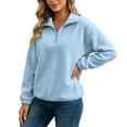thumbnail image 2 of AKOEE Quarter Zip Pullover Womens Fleece Fuzzy Sweater Loose Long Sleeve Casual Warm Plain Sweatshirts Winter (M, Blue), 2 of 7
