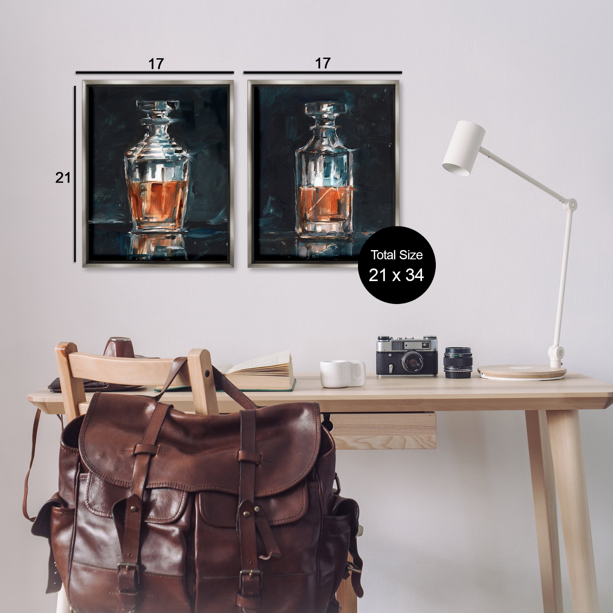 Stupell Industries Abstract Whiskey Decanters Food & Beverage Painting Gray Floater Framed Canvas Art Print Wall Art, 17 x 21, Set of 2