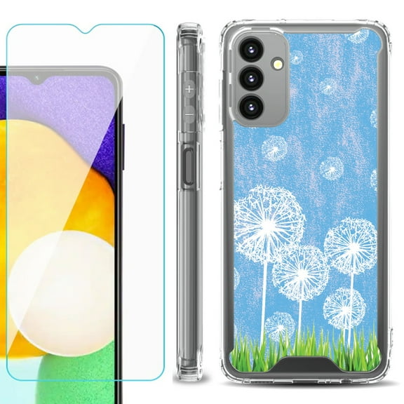 Shockproof Bumper Phone Case for Samsung Galaxy A13 5G, with Tempered Glass Screen Protector, by OneToughShield ® - Dandelion Sky