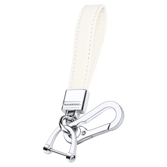 Januofit Genuine Leather Car Keychain,Universal Heavy Duty Metal Key Chain Accessories,Car Fob Key Keychain Holder with 360 Degree Rotatable Snap Swivel and Anti-Lost D-Ring for Men Women(White)