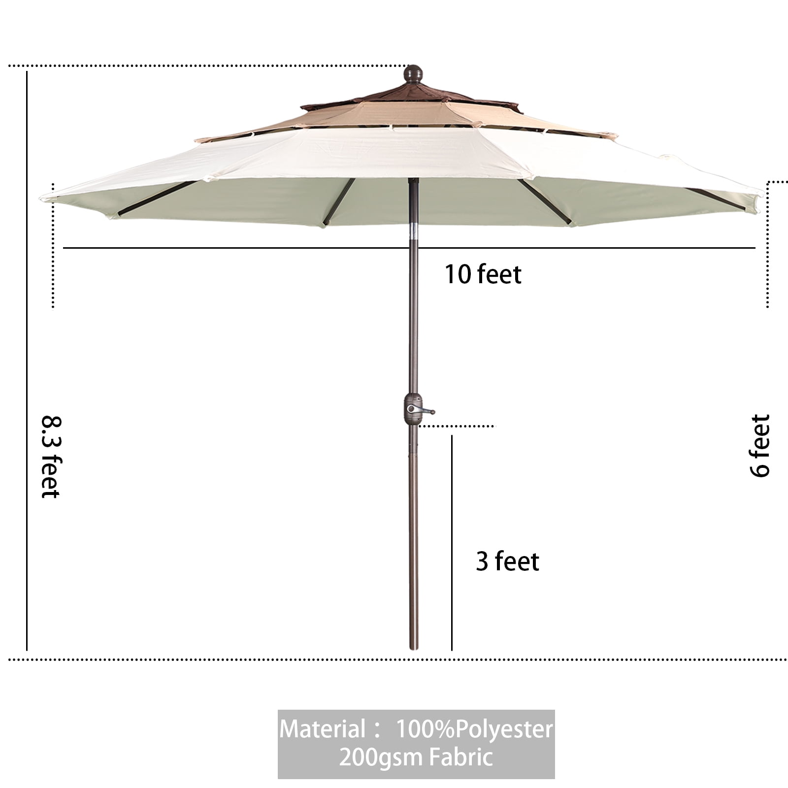 Aoodor 10ft 3-Tier Patio Umbrella, Outdoor Table Market Umbrella Tilt Adjustment and Crank