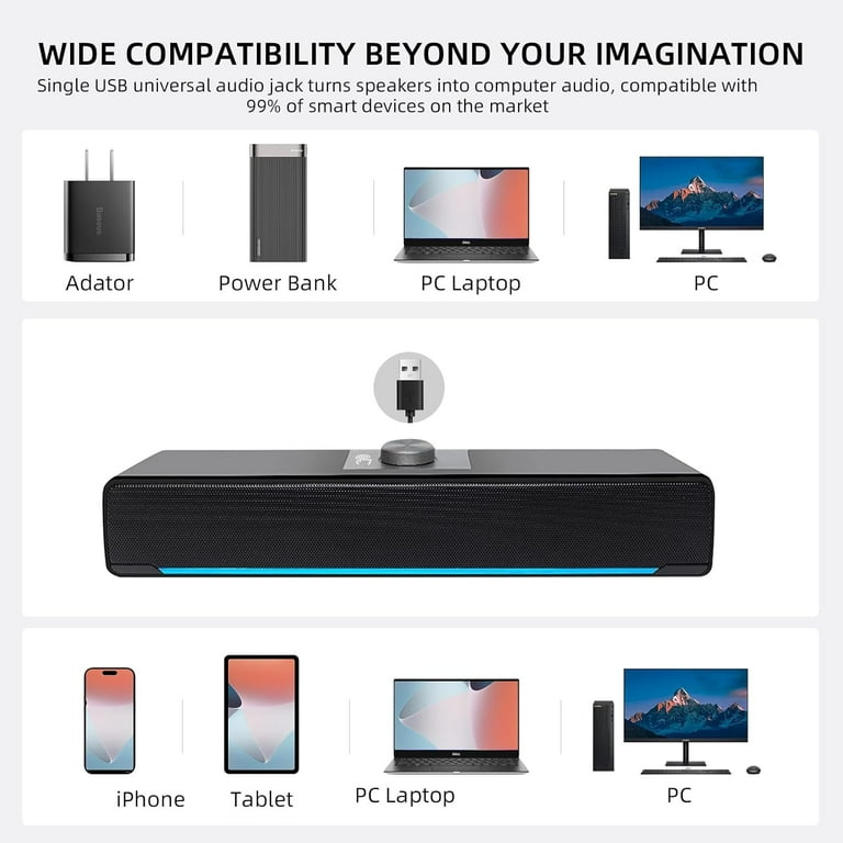 Sesiiduo Computer Speaker, Bluetooth Soundbar, USB Powered,for 