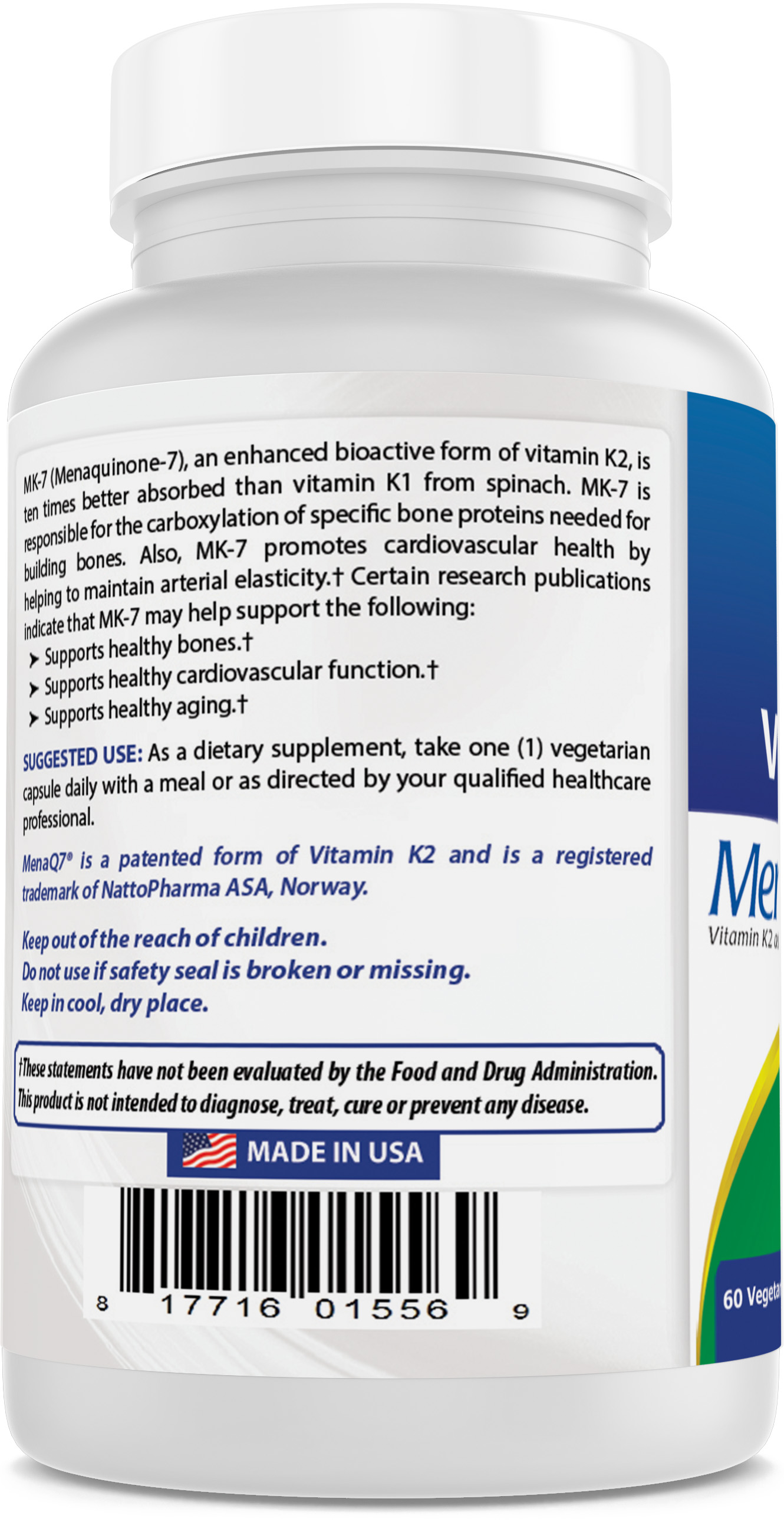 3 Pack Best Naturals MK-7 Vitamin K2 100 mcg 60 Vegetarian Capsules